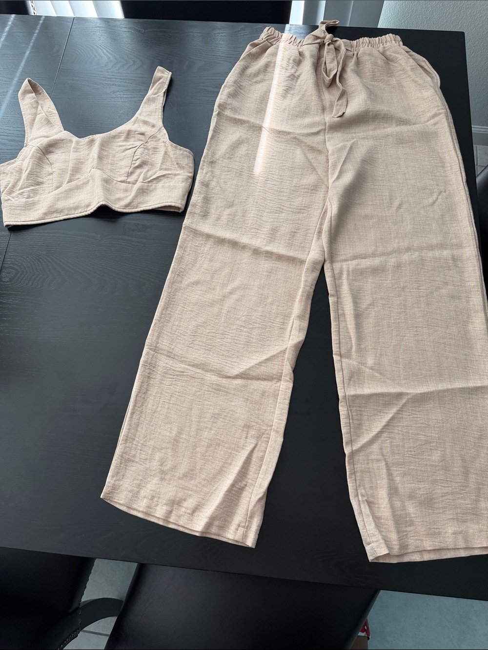 SHEIN Beige Two-Piece Crop Top & Wide-Leg Pants Set